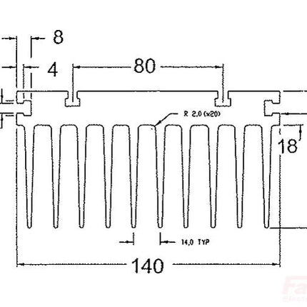 Fastron Electronics Heatsink H7/120R, Heatsink 140mm x 72.5mm x 120mm with 80mm Top Rails, Side Rails. 0.7 Deg C per Wat FE-H7/120R