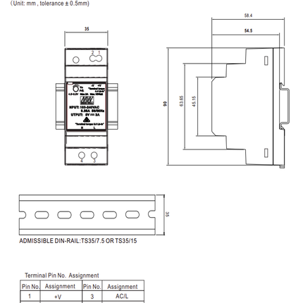 HDR-30-24, Universal Din Rail Mount Power Supply, 85-264VAC or 120-390VDC input, 24VDC @ 1.26Amp output