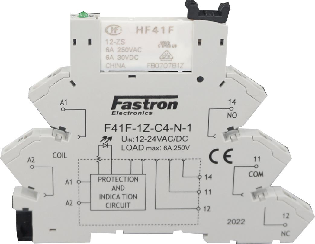 F41F-1Z-C4-1-12VDC, Slim Relay & Socket with Spring Terminals 24VDC Coil, 6 Amp @ 30VDC/250VAC