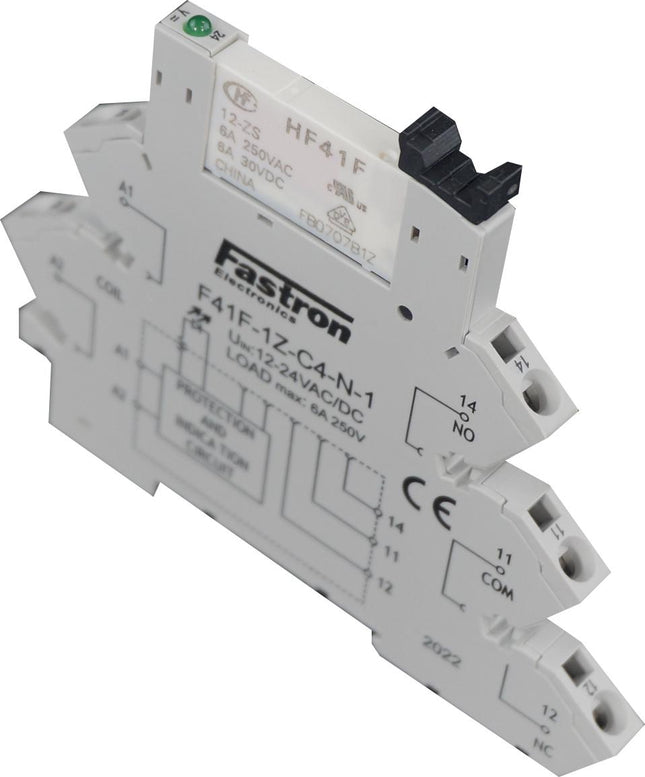 F41F-1Z-C4-1-12VDC, Slim Relay & Socket with Spring Terminals 24VDC Coil, 6 Amp @ 30VDC/250VAC