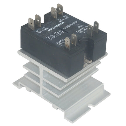 HS211A + H12D4840DE, Panel or slide on Din Rail Solid State Relay, 3-32VDC Control, LED Status, 1200V Transient 24-530VAC Output, 2 x 11.5 Amps