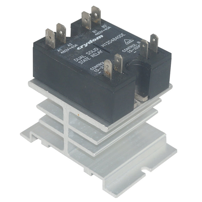HS211A + H12D4840DE, Panel or slide on Din Rail Solid State Relay, 3-32VDC Control, LED Status, 1200V Transient 24-530VAC Output, 2 x 11.5 Amps