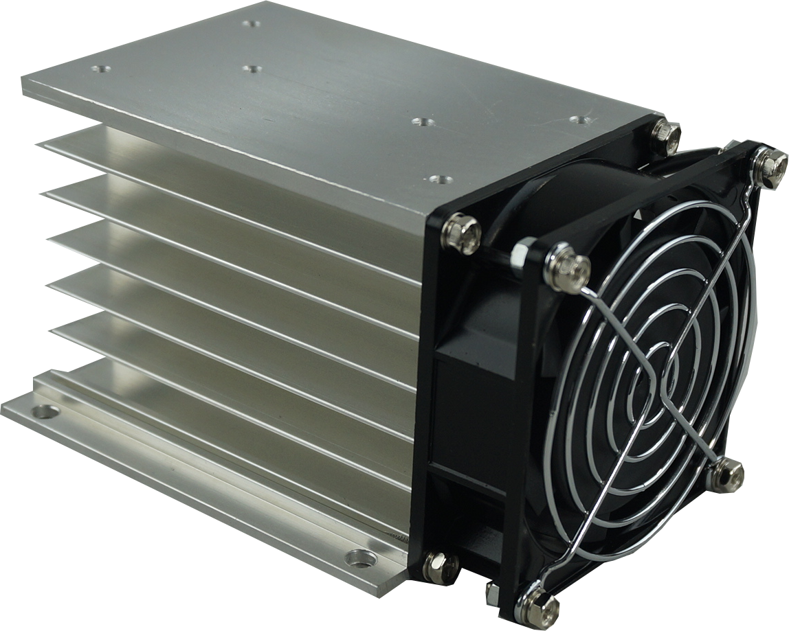 HS212F, Fan Cooled Heatsink 110mm, Milled, Drilled and Tapped for 3 Phase SSR, 0.35°C/W