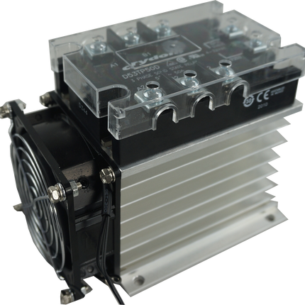A53TP50D + HS212DR-F, Solid State Relay, and Heatsink Assembly, 3 Phase 90-280VAC Control, 36 Amp per phase @ 40 Deg C, 48-530VAC Load, LED Status Indicator