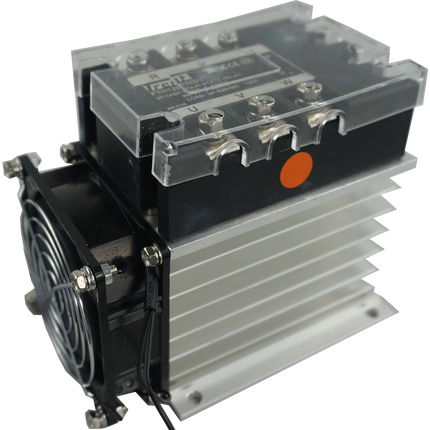 FTH6053ZA4 + HS212DR-F, Solid State Relay, and Heatsink Assembly, 3 Phase 90-280VAC Control, 36 Amp per phase @ 40 Deg C, 48-530VAC Load, LED Status Indicator, with IP20 Cover