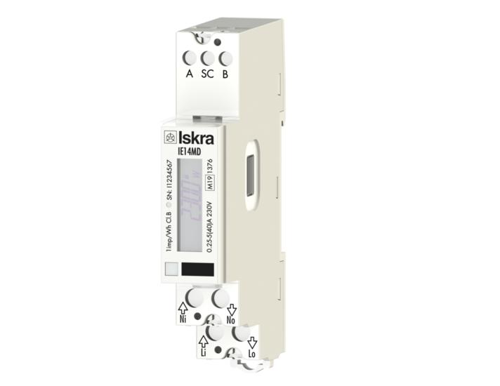 IE14MD, kWh Sub Meter, 230 +20/-15%, Single Phase, 45 Amp Direct Connect, NFC, RS485 & IR Comms, Pulse Output, DIN Rail Mount