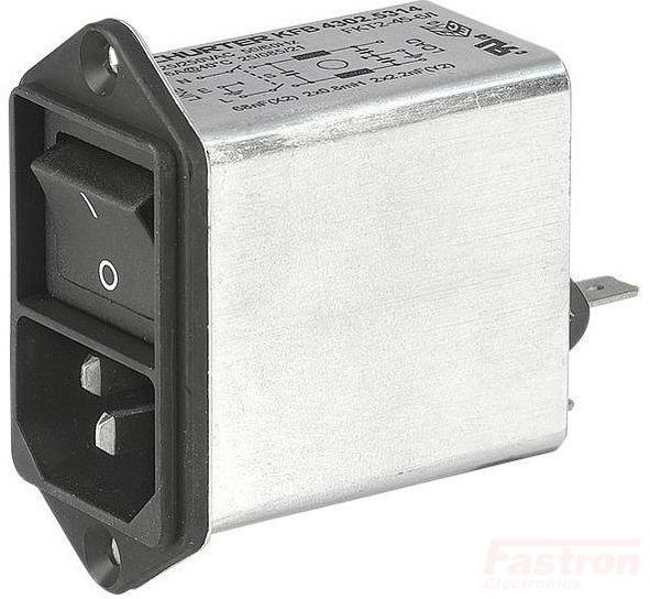 4302-5315, IEC Appliance Inlet C14 with 1-Stage EMC (RFI), Line Switch 2 Pole, Line Switch 2-pole KFB .25QC 2-P SW 10A, 10 Amp-EMC Filter-Schurter-Fastron Electronics Store