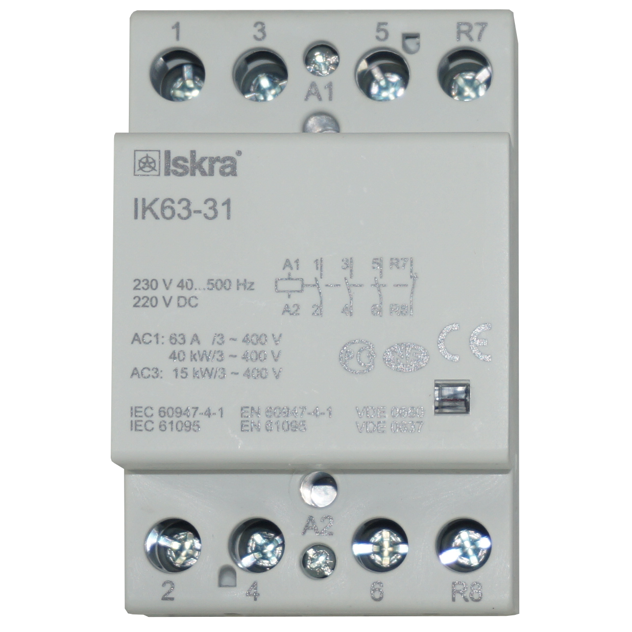 IK63-31-230VAC, 3 Pole 3 x SPST NO, 1 x SPST NC Modular Contactor 440VAC 63 Amp, 230VAC/220VDC Control Voltage