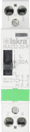 IKA232-20-R-230VAC, Iskra Two Pole 2 x SPST NO Modular Contactor 240VAC 32 Amp, 230VAC Control Voltage, with Manual Overide