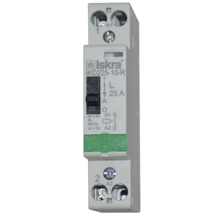 IKD225-10-R-24VAC/DC, Single Pole 1 x NO Modular Contactor 240VAC, 25 Amp, 24VAC/DC Control Voltage, 40-500Hz, Hum Free with Manual Overide