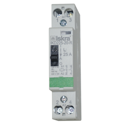 IKD225-20-R-230VAC, Two Pole 2 x NO Modular Contactor 240VAC 25 Amp, 230VAC 40-500Hz Control Voltage, Hum Free with Manual Override