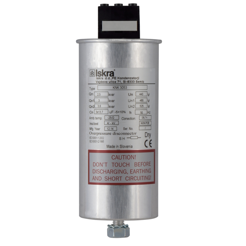 KNK3053 10KVAR 525V 50HZ, Power Factor Correction Capacitor, 3 Phase, 90 x 165mm Dry Type, 3 x 38.5uF, Includes Discharge Resistor