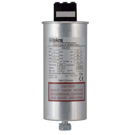 KNK3053 25KVAR 525V 50HZ-T, Power Factor Correction Capacitor, 3 Phase, 90 x 285mm [Tall Version] Dry Type, 3 x 96.2uF, Includes Discharge Resistor