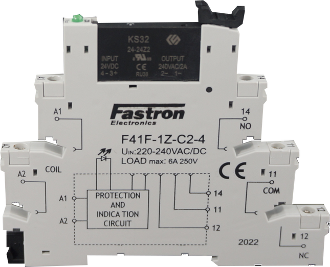 KS32/60-24Z2 & F41F-1Z-C2-4, Slim Solid State Relay & Socket with Screw Terminals 230VAC Input, 2 Amp @ 240VAC