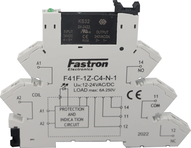 KS32 24-24Z2 & F41F-1Z-C4-1, Slim Solid State Relay & Socket with Spring Terminals 24VDC Input, 2 Amp @ 240VAC