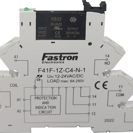 KS32/24-48D3N & F41F-1Z-C4-1, Slim Solid State Relay & Socket with Spring Terminals 24VDC Input, 3 Amp @ 48VDC