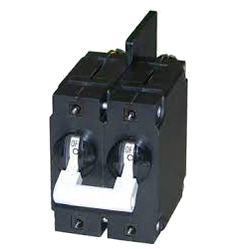 IELHK1111-1REC4-64-4.00-AE-01-V, Air Pax DC Breaker 35 Amp DC, 50kA, 4 Pole, with Aux Contact, 2.8mm Quick Connect. Black with white markings