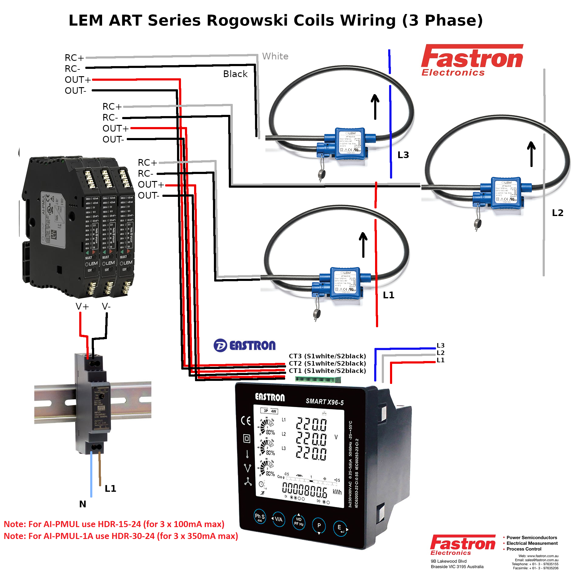 ART-B22-D125-SP6 + AI-P1A - 3 Pcs, 3 Phase Rogowski Coil Set, Class 1, 1 Amp AC, Sensitivity, and Measurement Range, 12.5cm Diameter, 6M integrator Cable