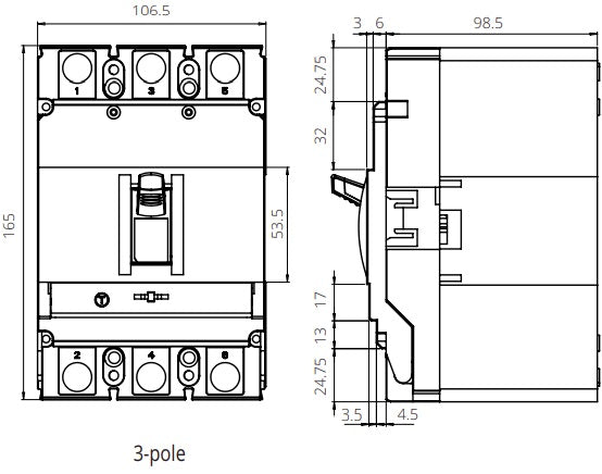FGM6S-4P-160M 80A, 4 Pole Moulded Case Circuit Breaker (MCCB) Thermal, Adjustable Type ICS=36kA 40 Amp, 400/690VAC