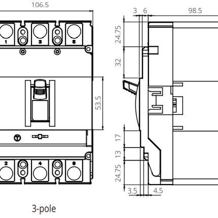 FGM6S-3P-160M 80A,  3 Pole Moulded Case Circuit Breaker (MCCB) Thermal, Adjustable Type ICS=36kA 40 Amp, 400/690VAC