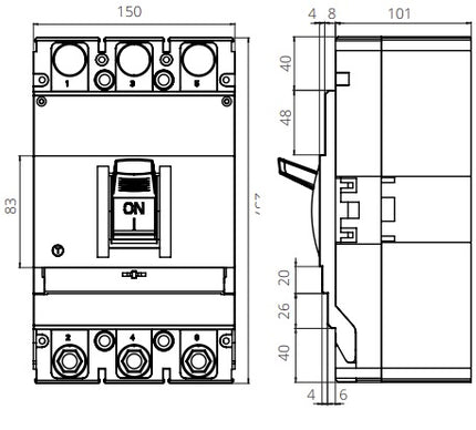 MOD3 3NM 315A, 3 Pole Moulded Case Circuit Breaker (MCCB) Thermal and Magnetic Release Adjustable Type 65kA 315 Amp, 400/690VAC