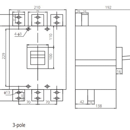 FGM6S-3P-800H 700A,  3 Pole Moulded Case Circuit Breaker (MCCB) Thermal, Adjustable Type ICS=75kA 700 Amp, 400/690VAC