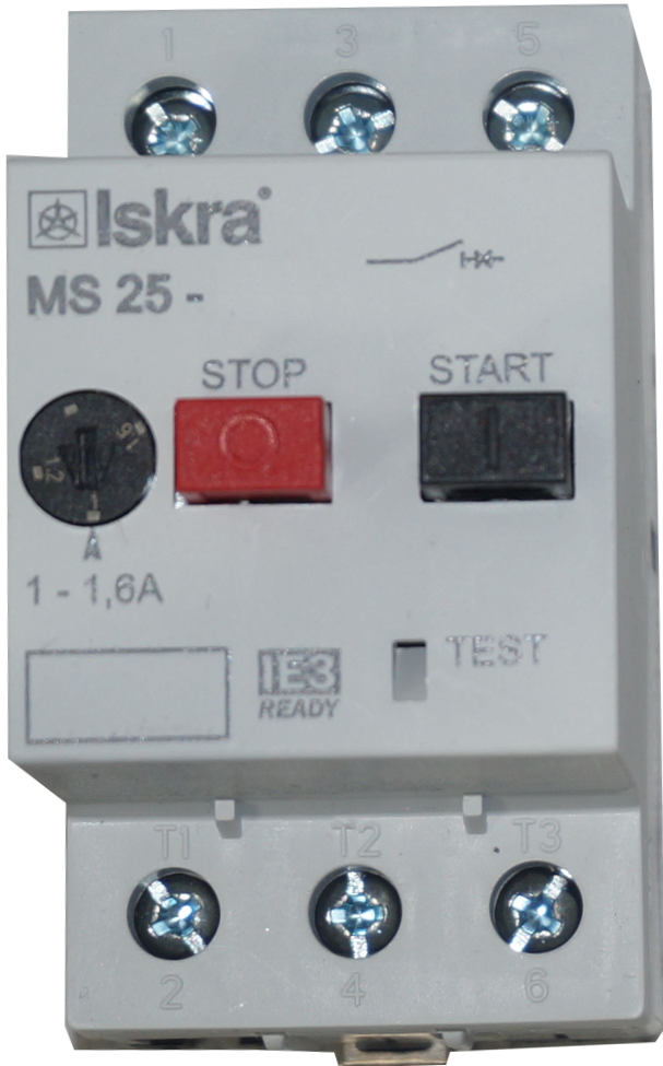 MS-25-6.3, Motor Protection Switch, 3 Phase, 690VAC, 4 - 6.3 Amp Setting Range, Thermal and Magnetic Release