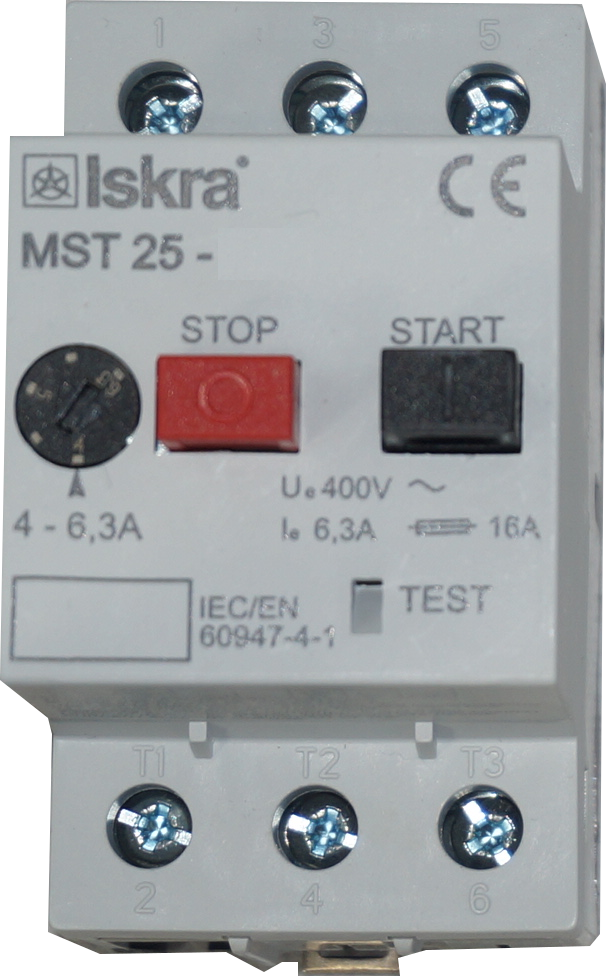 MST-25-6.3, Motor Protection Switch, 3 Phase, 690VAC, 4 - 6.3 Amp Setting Range, Thermal Release Only