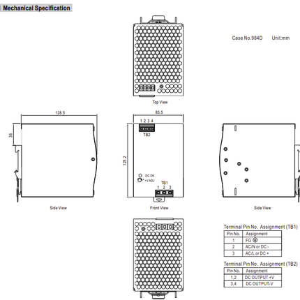 NDR-480-24, Universal Din Rail Mount Power Supply, 85-164VAC or 124-370VDC input, 24VDC @ 20A output