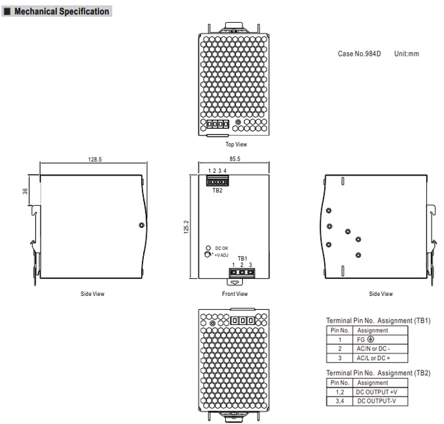NDR-480-24, Universal Din Rail Mount Power Supply, 85-164VAC or 124-370VDC input, 24VDC @ 20A output