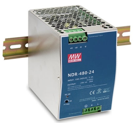 NDR-480-24, Universal Din Rail Mount Power Supply, 85-164VAC or 124-370VDC input, 24VDC @ 20A output
