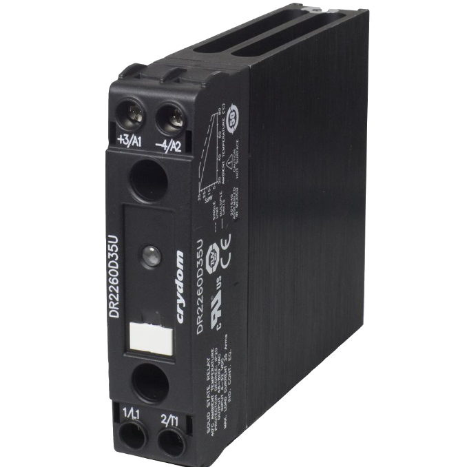 DR2260D20U, Solid State Relay 4-32VDC Control, 20A, 48-600VAC Load, Din Rail Mount, w/status LED