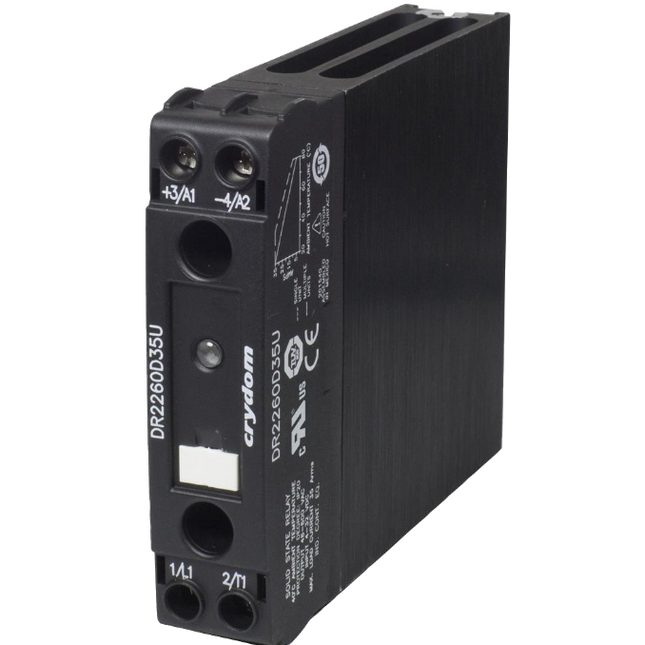 DR2260D20U, Solid State Relay 4-32VDC Control, 20A, 48-600VAC Load, Din Rail Mount, w/status LED