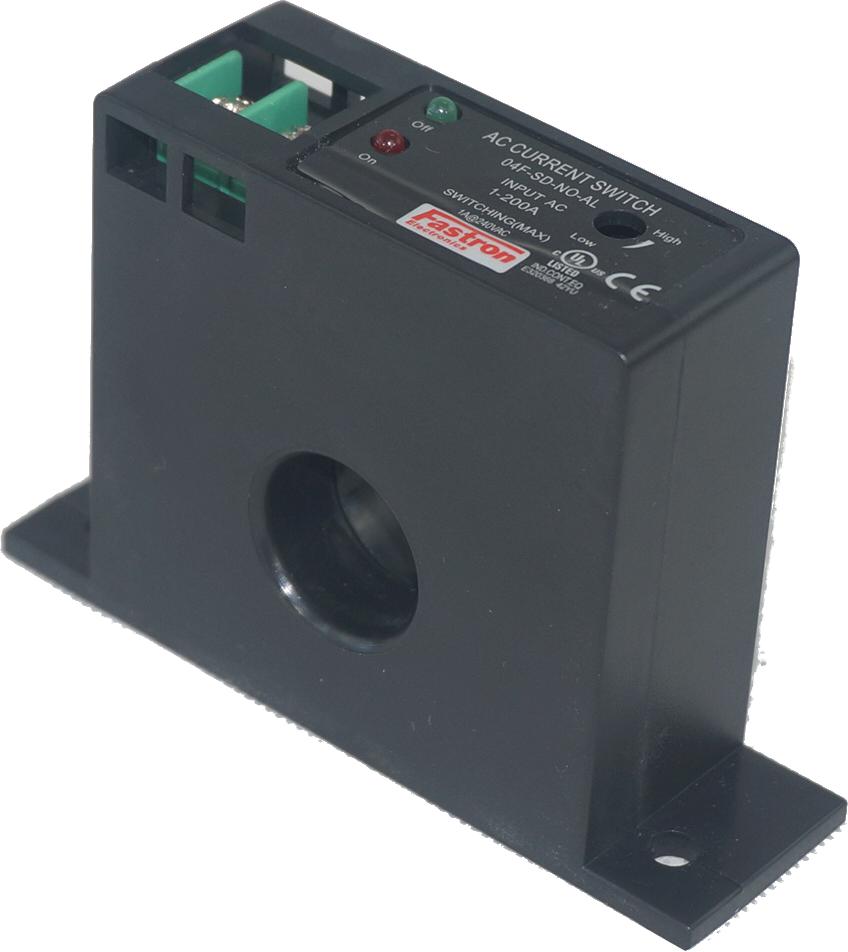 04F-SD-NO-AL, AC Current Switch, Range 1-200Amp Self Powered, 10% Accuracy, Minimum Threshold 0.5 +/-0.2Amp Average RMS Current Sensing, Normally Open Contacts, 1Amp @ 240VAC Adjustable Trip