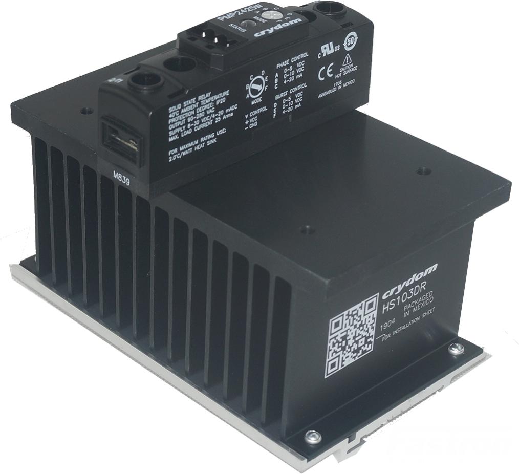 HS103DR + PMP2450W, Din Rail Mount Single Phase Proportional Phase Controller with Heatsink, Selectable Input, 90-280VAC, 50 Amps @ 40 Deg C-Solid State Relay Single Phase Angle Power Controller AC Load-Crydom - Sensata-Fastron Electronics Store