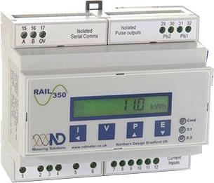 Power Rail 350-M2-C-0.333V, kWh Meter, 3 Phase, DIN Rail, 240VAC aux, Class 1, 0.333V input, w/ pulse output and RS485 Comms, Power quality measurements-kWh Meter-Northern Design Electronics Ltd-Fastron Electronics Store