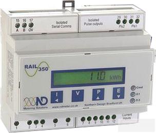 Power Rail 350-M2-C, kWh Meter, 3 Phase, DIN Rail, 240VAC aux, Class 1, 5Amp input, w/ pulse output and RS485 Comms, Power quality measurements-kWh Meter-Northern Design Electronics Ltd-Fastron Electronics Store