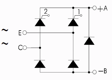 PSCH55/12, Single Phase Half Controlled Rectifier Bridge with Freewheeling Diode