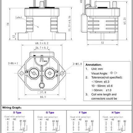 EVQ200G1D01A71, Contactor SPST-NO Polarised, 200 AMP, 12-800VDC, 12-36VDC Coil, SPST-NO Auxiliary Contact, and M6 Inserts