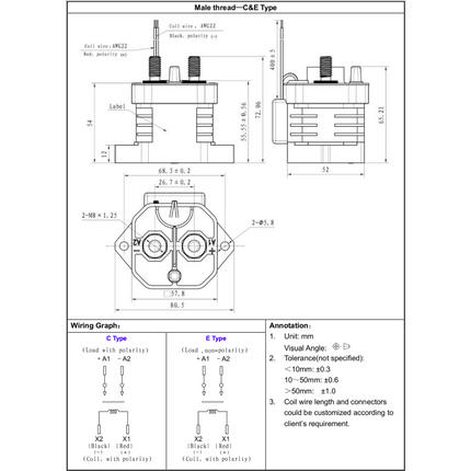 QEVQ200E2DA, Contactor SPST-NO Non Polar, 200 AMP, 12-800VDC, 48-72VDC Coil, SPST-NO Auxilliary Contact