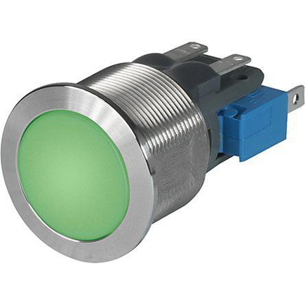 1241.8449 MSM CS 19mm, Momentary Pushbutton Latching Switch Metal with Green 5-28VDC Illumination, 10Amp @ 250VAC, 0.5 Million Ops-Disconnect Switch-Schurter-Fastron Electronics Store