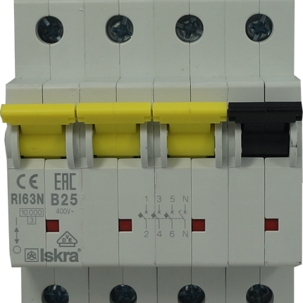 RI63N B 25, 4 Pole MCB Miniature Circuit Breaker B Curve 25 Amp, 230/400VAC