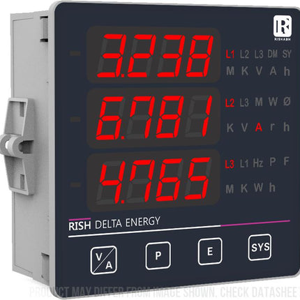 Rish Delta Energy-EA-Z-R, Panel Mount kWh Meter, 480VAC 3 Phase Class 1, 5A/1A seletcable CT secondary, 40-300VAC/DC Supply, RS485 Modbus RTU