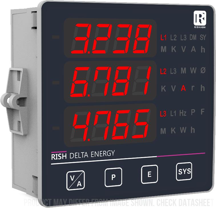 Rish Delta Energy-EA-Z-R, Panel Mount kWh Meter, 480VAC 3 Phase Class 1, 5A/1A seletcable CT secondary, 40-300VAC/DC Supply, RS485 Modbus RTU
