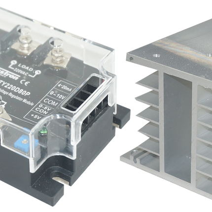 HS212 + FJTY220D80P, Single Phase Intelligent Phase or Burst Controller with 2 second Soft Start, 4-20mA,0-10V,0-5V,10K POT Input, 220VAC, 60 Amp @ 40 Deg C