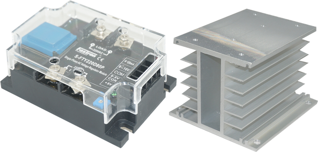HS212 + FJTY220D80P, Single Phase Intelligent Phase or Burst Controller with 2 second Soft Start, 4-20mA,0-10V,0-5V,10K POT Input, 220VAC, 60 Amp @ 40 Deg C