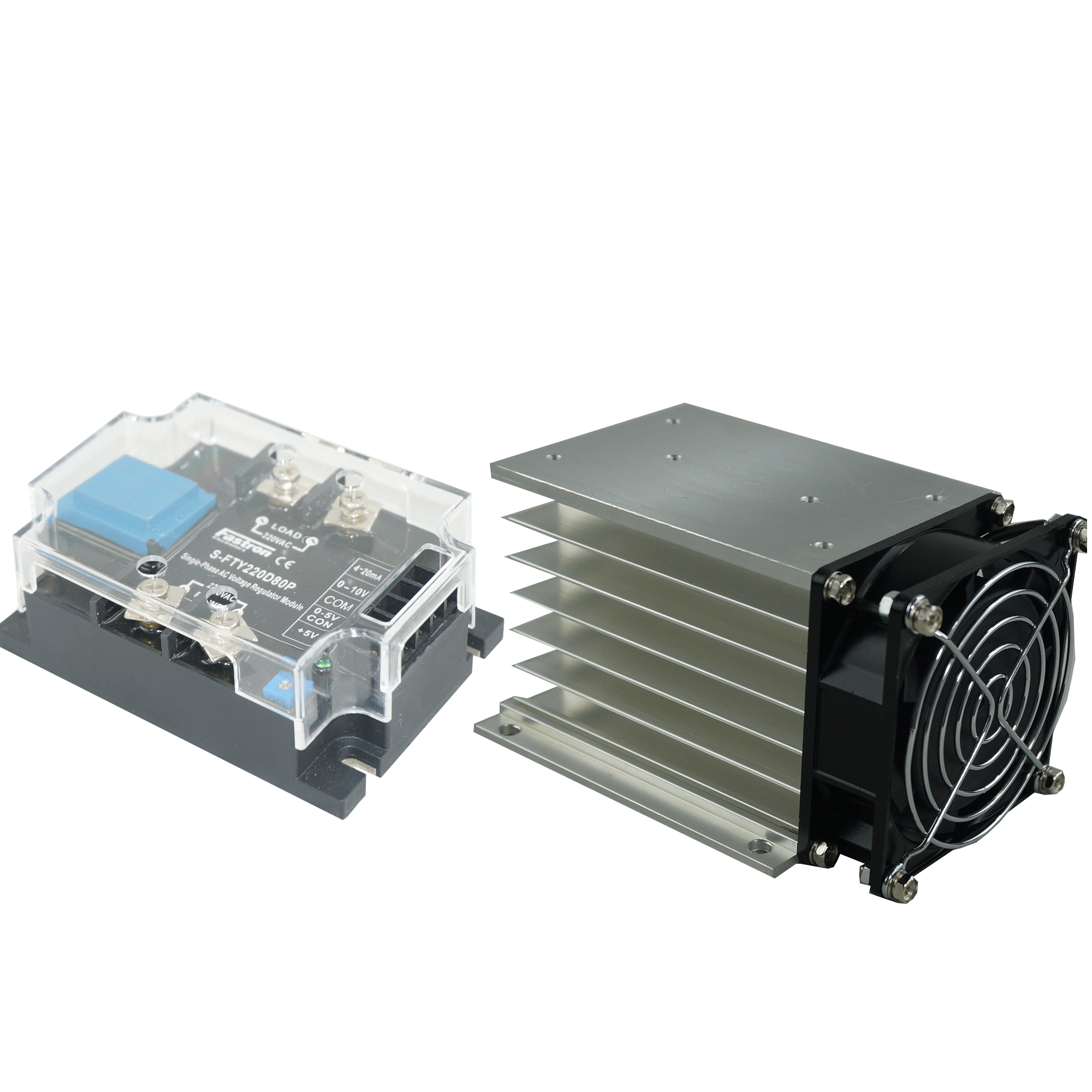 HS212F + FJTY220D80P, Single Phase Intelligent Phase or Burst Controller with 2 second Soft Start, 4-20mA,0-10V,0-5V,10K POT Input, 220VAC, 80 Amp @ 50 Deg C