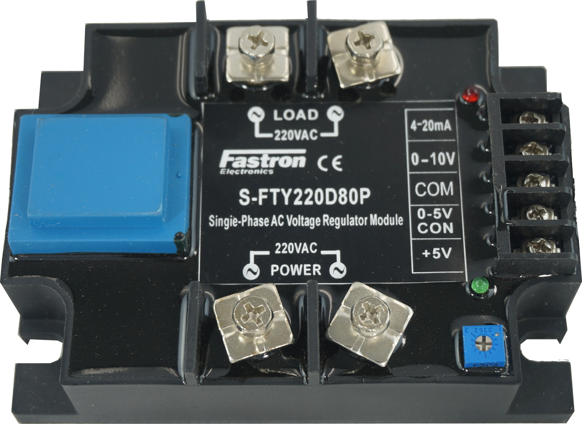 S-FTY220D80P, Single Phase Proportional Phase Control Module, 4-20mA,0-10V,0-5V,10K POT Input, 220VAC, 80 Amp Per Phase