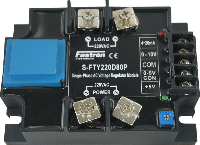 S-FTY220D80P, Single Phase Proportional Phase Control Module, 4-20mA,0-10V,0-5V,10K POT Input, 220VAC, 80 Amp Per Phase