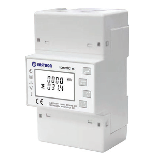 SDM630MCT-2L-TCP, Dual 3 Phase DIN Rail Mount kWh Meter with Easyclick, 2 x 3 Phase or 6 x Single Phase, 240VAC aux, Class 1, 100mA RJ12 CT Connect, w/RS485 Modbus RTU Comms